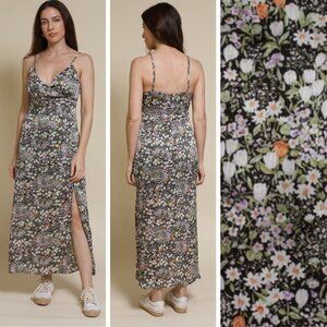 Promesa Black Lavender Flowering Hearts Midi Slip Dress - 47189